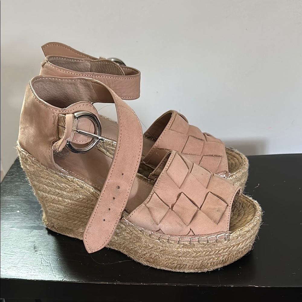 Women's Pink Woven Wedge Sandals